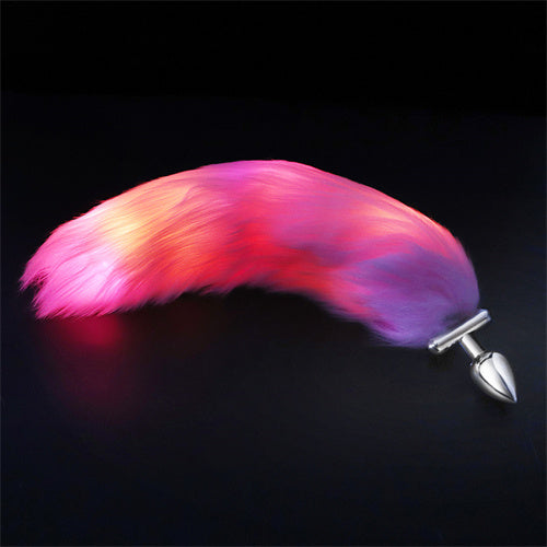 LED Light Tail Butt Plug Long Metal Pink