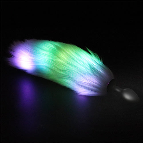 LED Light Tail Butt Plug Short Silicone Green
