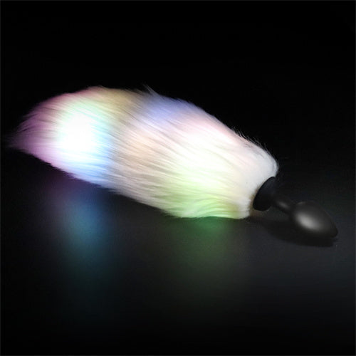 LED Light Tail Butt Plug Short Silicone White
