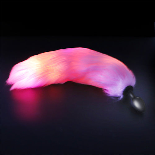 LED Light Tail Butt Plug Long Silicone Pink
