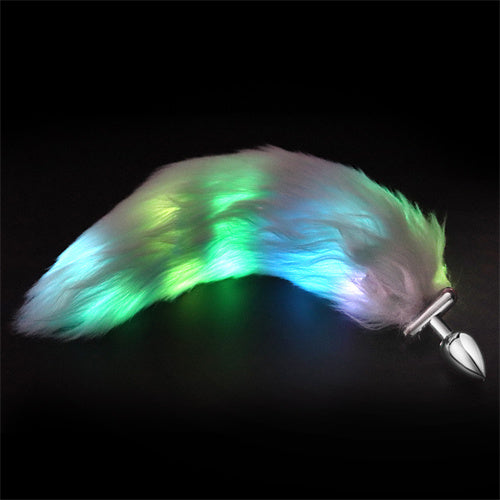 LED Light Tail Butt Plug Long Metal Green