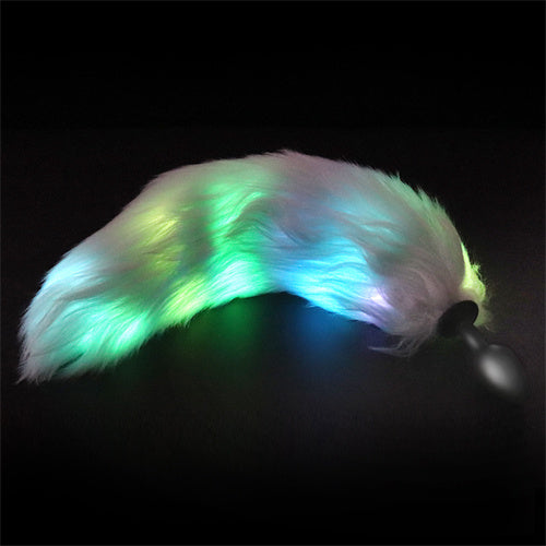 LED Light Tail Butt Plug Long Silicone Green