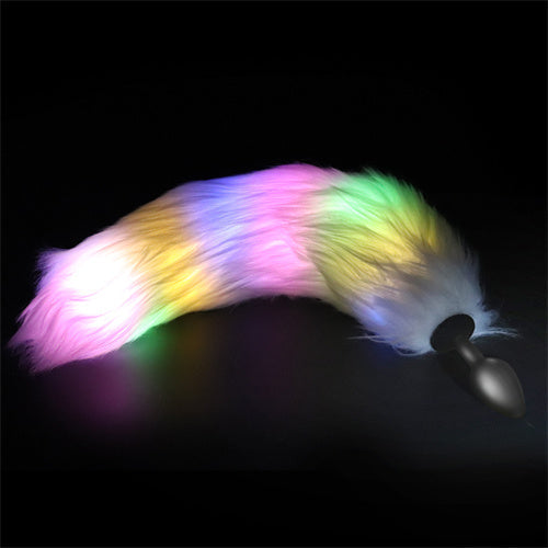 LED Light Tail Butt Plug Long Silicone White