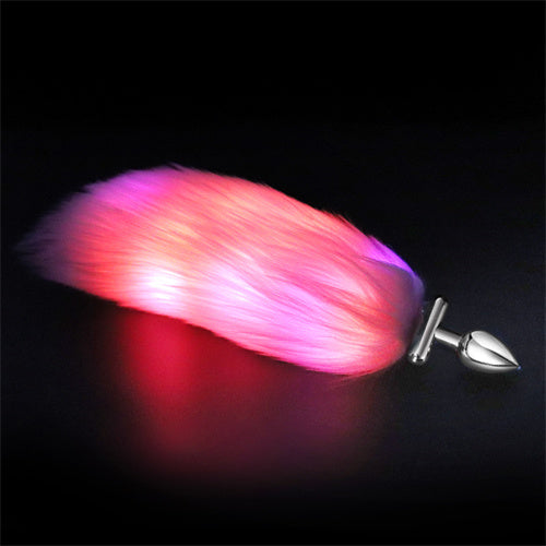 LED Light Tail Butt Plug Short Metal Pink