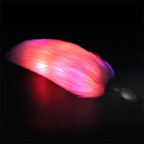LED Light Tail Butt Plug Short Silicone Pink