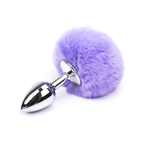 Rabbit Tail Butt Plug_ Light Purple&Metal