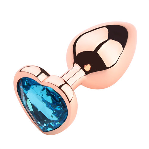 Rose Gloden Color Butt Plug With Blue Heart Shaped Jewel