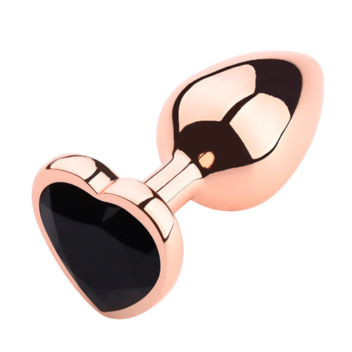 Rose Gloden Color Butt Plug With Black Heart Shaped Jewel