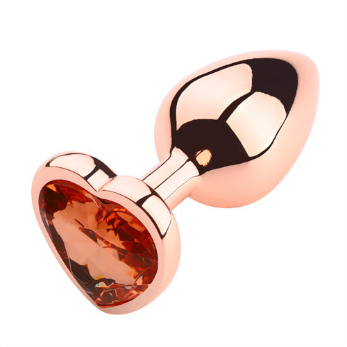 Rose Gloden Color Butt Plug With Orange Heart Shaped Jewel