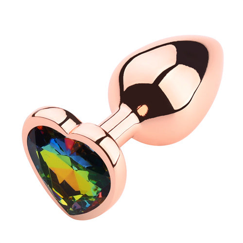 Rose Gloden Color Butt Plug With Rainbow Heart Shaped Jewel