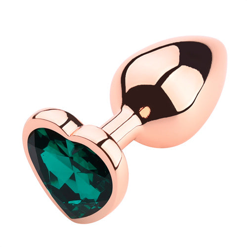 Rose Gloden Color Butt Plug With Green Heart Shaped Jewel