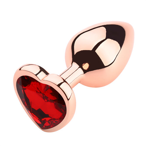 Rose Gloden Color Butt Plug With Red Heart Shaped Jewel